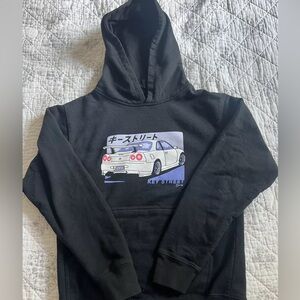 Youth Medium Key Street Kaiju Karuma Anime Drift Car - Black Pullover Hoodie